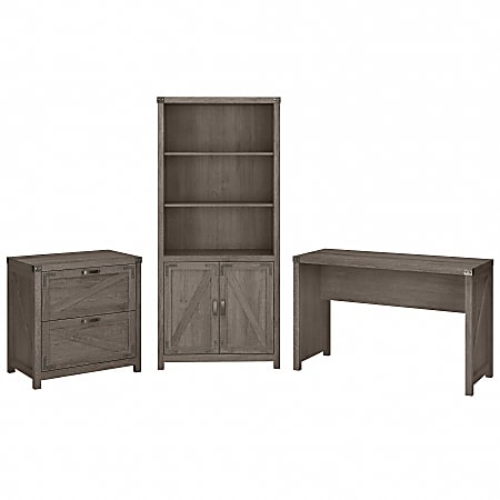 Kathy Ireland Home by Bush® Furniture Cottage Grove 48"W Farmhouse Writing Desk with Lateral File Cabinet and 5 Shelf Bookcase, Restored Gray, Standard Delivery