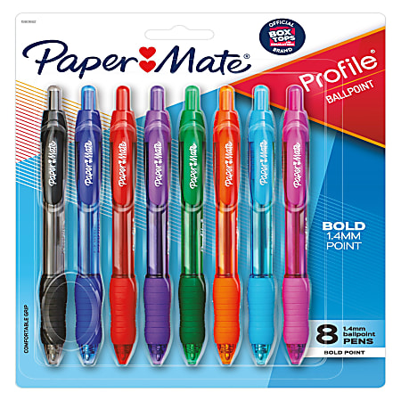 Profile Ballpoint Pen, Retractable, Bold 1.4 mm, Assorted Ink and Barrel Colors, 8/Pack