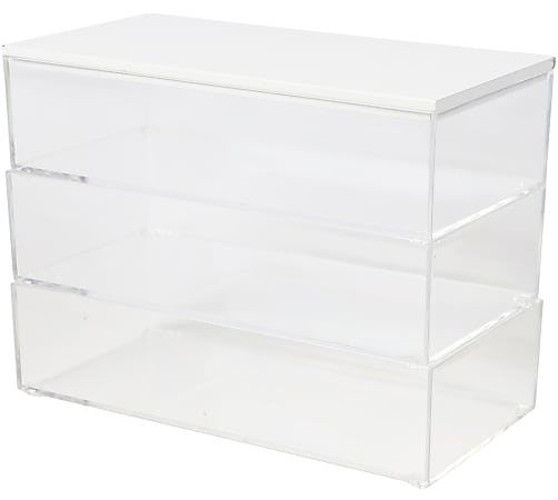 Martha Stewart Brody Plastic Storage Organizer Bins With Lids, 2"H x 3"W x 7-1/2"D, Clear/White, Set Of 3 Bins