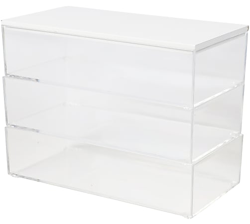 Martha Stewart Brody Plastic Storage Organizer Bins With Lids, 2"H x 3"W x 7-1/2"D, Clear/White, Set Of 3 Bins, BEPB45163WDCLWH