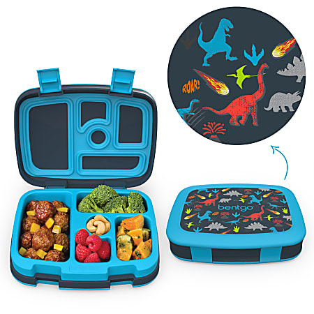 Bentgo Kids Prints 5-Compartment Lunch Box, 2H x 6-1/2W x 8-1/2D,  Dinosaur