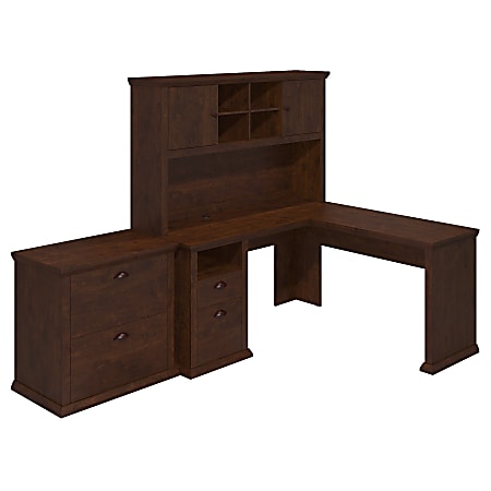 Bush Business Furniture Yorktown 60"W L-Shaped Corner Desk With Hutch And Lateral File Cabinet, Antique Cherry, Standard Delivery