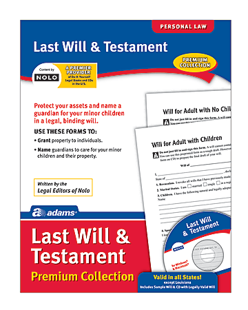 Last Will And Testament Kit Comes With Optional CD-ROM Software 