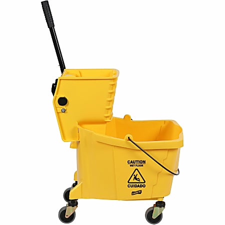 Genuine Joe 35-quart Side Press Mop Bucket & Wringer Combo - 8.75 gal - Caster - 21" x 16" x 14" - Yellow - 18 / Pallet