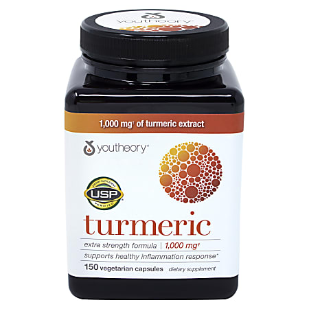 Youtheory Turmeric Extra-Strength Capsules, 1,000 mg, Bottle Of 150 Capsules