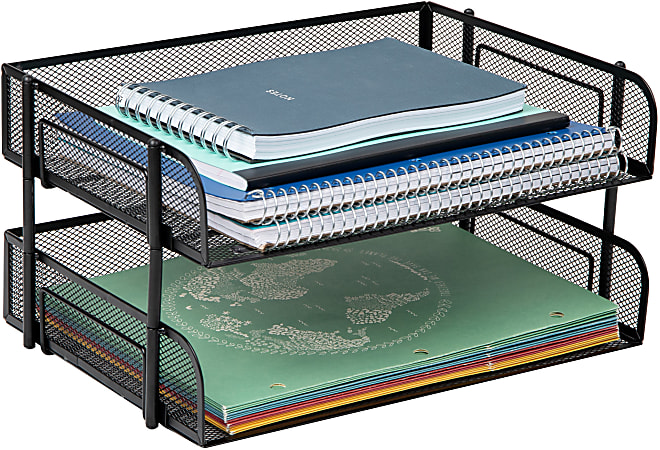 Mind Reader Stackable Desktop Organizer Paper Tray, 7-1/4”H x 10”W x 13-1/2”D, Black, Set Of 2 Trays