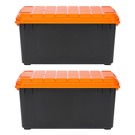 Iris® Heavy Duty Store-It-All Totes, 20.5 Gallon, 30-1/2”L x 16-1/2”W x 25-1/4”H, Black/Orange, Set Of 2 Totes