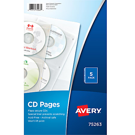 Avery® CD Sheet-Protector Pages, Clear, Pack Of 5