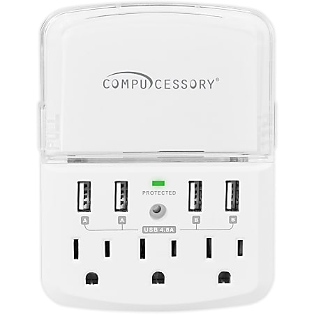 Compucessory 3-Outlet/4-USB Wall Charger Surge Protector, CCS25667