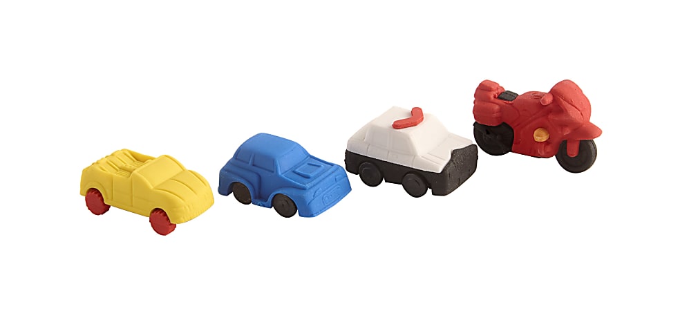 Office Depot® Brand Fun Erasers, Assorted Vehicles, Pack Of 4 Erasers