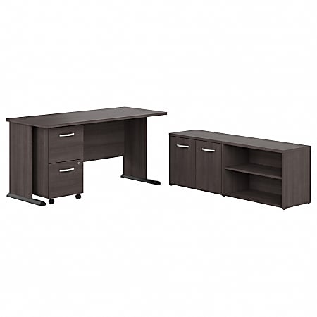 Bush® Business Furniture Studio A 60"W Computer Desk With Mobile File Cabinet And Low Storage Cabinet, Storm Gray, Premium Installation