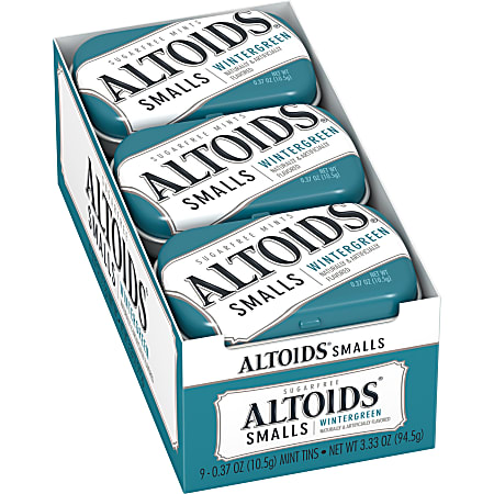 Altoids® Curiously Strong Mints, Sugar-Free Wintergreen, 0.33 Oz, Pack Of 9 Tins