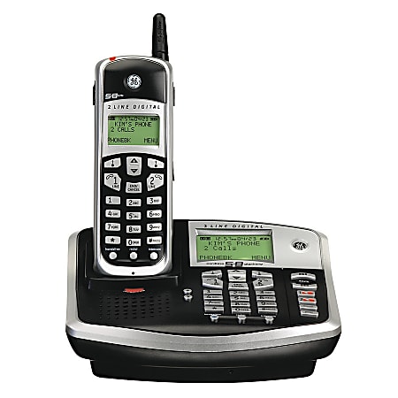 GE 25865GE3 2-Line 5.8GHz Digital Expandable Cordless Phone System With Answering & Caller ID/Call Waiting, Black