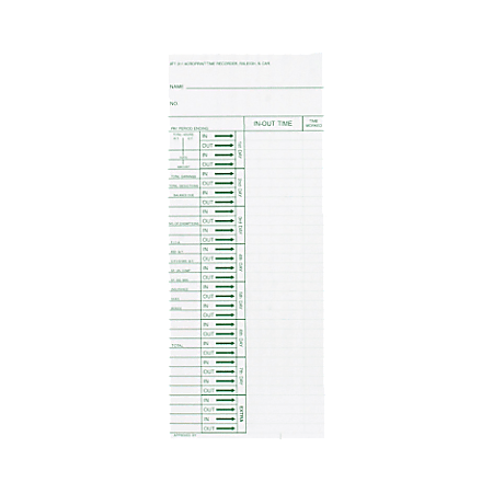 Acroprint Weekly Time Cards For Acroprint ATT 310 Totaling Time Recorder, 10" x 4", White/Green, Pack Of 200