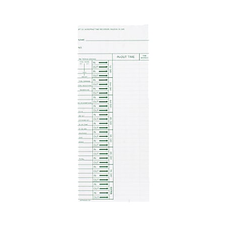 Acroprint Weekly Time Cards For Acroprint ATT 310 Totaling Time Recorder, 10" x 4", White/Green, Pack Of 200
