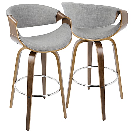 LumiSource Curvini Bar Stools WalnutGray Set Of 2 Stools ODP