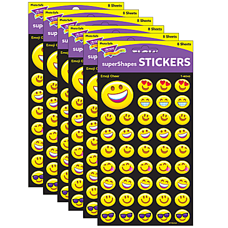 Trend superShapes Stickers, Emoji Cheer, 336 Stickers Per Pack, Set Of 6 Packs