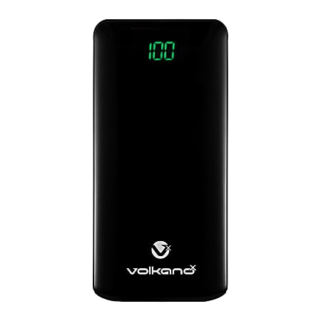 Volkano Sleek Lithium-Ion Power Bank With LCD, 20,000 mAh, Black, VK-9001-BK