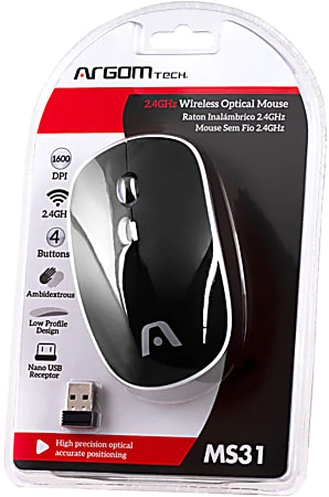 Argom Tech 2.4GHz Wireless Optical Mouse, Full Size, Black