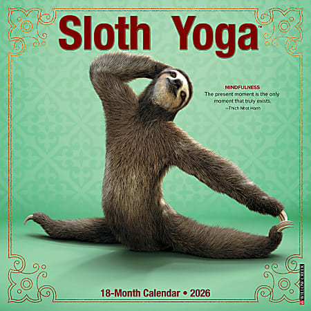 2026 Willow Creek Press Animals Monthly Wall Calendar, 12" x 12", Sloth Yoga, January To December, 52839