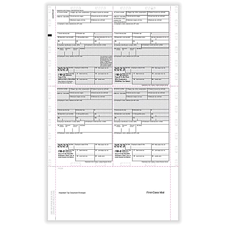 ComplyRight® W-2 Tax Forms, Pressure Seal, 4-Up (Box Format), Copies B, C, 2 Or Extra Copy, EZ-Fold Simplex, Laser, 14", Pack Of 500 Forms