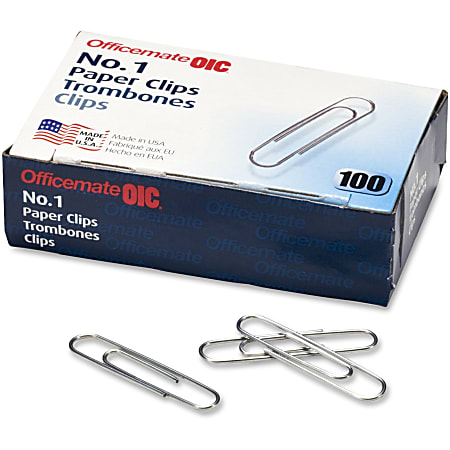 OIC® Steel Paper Clips, 1000 Total, No. 1, Silver, 100 Per Box, Pack Of 10 Boxes