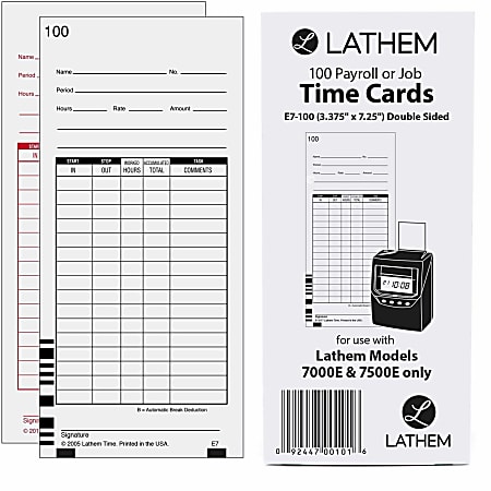 高価値セリー 100 1 Numbered Cards Time Lathem 2 Of Pack 14 7 x 38 3 Sided タイムカード用品