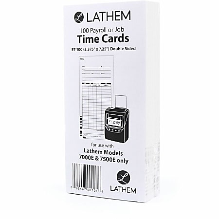 Lathem Time Cards Numbered 1 100 2 Sided 3 38 x 7 14 Pack Of