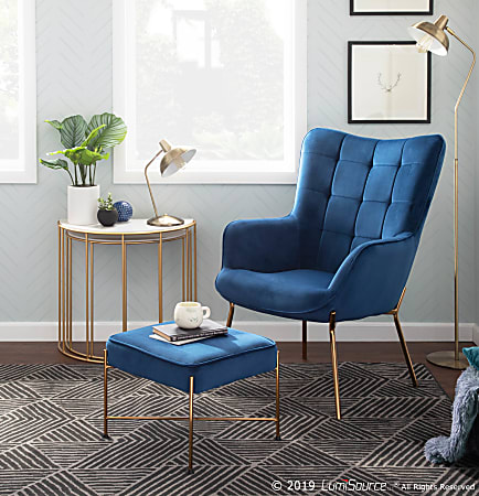 LumiSource Izzy Lounge Chair And Ottoman Set GoldBlue Office Depot