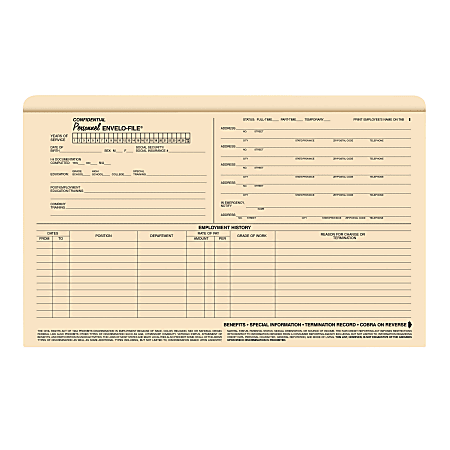 ComplyRight Envelo-File Confidential Personnel Folders, 9 1/2" x 15", Manila, Pack Of 25