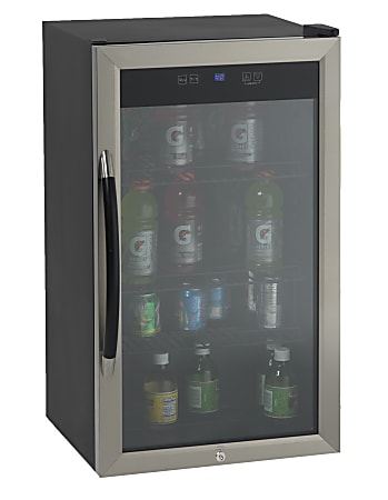 Avanti 3.0 Cu Ft Showcase Beverage Cooler Refrigerator, Black/Stainless Steel