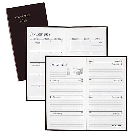 AT-A-GLANCE® Fine Diary® Weekly/Monthly Pocket Diary, 3 3/16" x 6", Assorted Colors, January to December 2018 (720200-18)