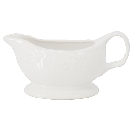 Gibson Home Bountiful Joy Embossed Durastone Gravy Boat, 15 Oz, White