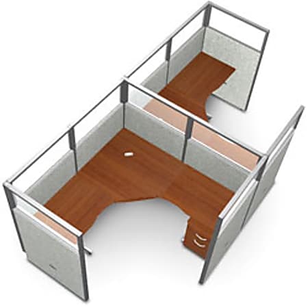 OFM RiZe Workstation Panel System, 1 X 2 Configuration, 63"H, 72"W, Translucent Top Panels, Gray/Cherry