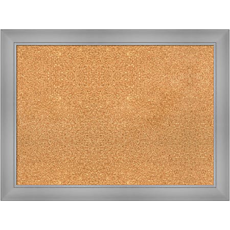 Amanti Art Rectangular Non-Magnetic Cork Bulletin Board, Natural, 32” x 24”, Flair Polished Nickel Plastic Frame