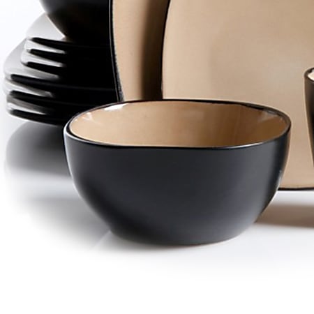 Gibson Home Soho Lounge 16 Piece Square Dinnerware Set BlackTaupe ODP Business Solutions