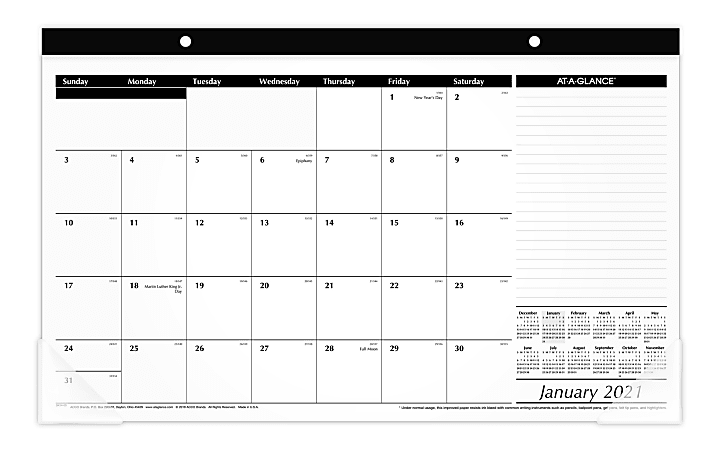 AT-A-GLANCE® Compact Desk Pad, 17-3/4" x 11", January To December 2021, SK1400