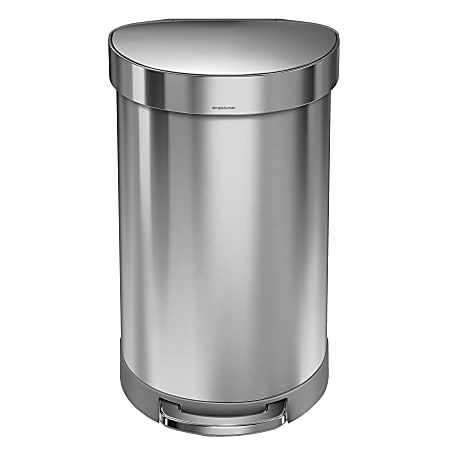 simplehuman Semiround Stainless Steel Liner Rim Step Can, 12 Gallons, Brushed Stainless Steel
