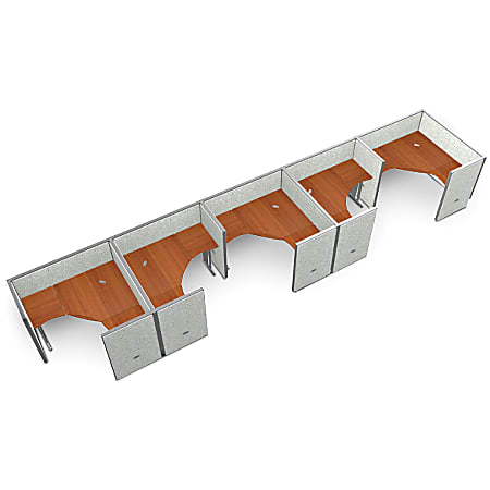 OFM RiZe Workstation Panel System, 1 X 5 Configuration, 47"H, 60"W, Vinyl Top Panels, Gray/Cherry