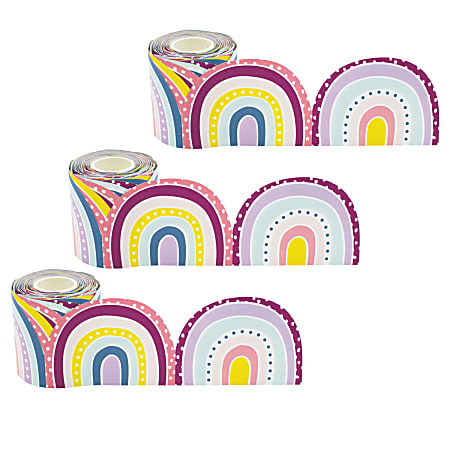 Teacher Created Resources® Die-Cut Rolled Border Trim, Oh Happy Day Rainbows, 50’ Per Roll, Set Of 3 Rolls