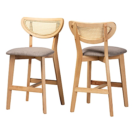 Baxton Studio Dannell Mid-Century Modern 2-Piece Counter Stool Set, Gray/Natural Oak