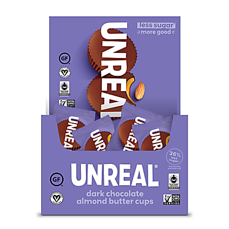 Unreal Dark Chocolate Almond Butter Cups, 0.53 Oz, Pack Of 40 Cups