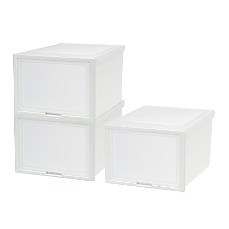 Iris® Storage Bins With Sliding Doors, 14-1/4" x 16-1/8", White, Set Of 3 Bins
