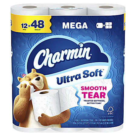 Charmin Ultra Soft 2-Ply Toilet Paper, 4" x 4", 208 Sheets Per Roll, Pack Of 12 Mega Rolls