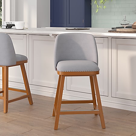 Flash Furniture Julia Transitional Upholstered Counter Stools, Gray Faux Linen/Walnut, Set Of 2 Stools
