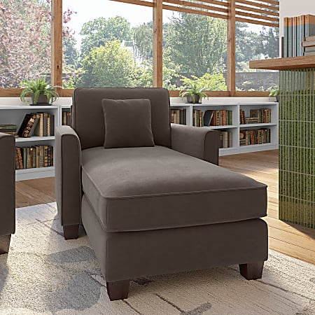 Bush Furniture Flare Microsuede Fabric Chaise Lounge With Arms Chocolate Brown Standard Delivery