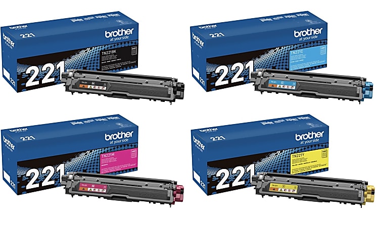 Brother® TN221 Black And Cyan, Magenta, Yellow Toner Cartridges, Pack Of 4, TN221CMY