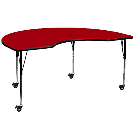 Flash Furniture Mobile Height Adjustable Laminate Kidney Activity Table, 30-3/8”H x 48''W x 72''L, Red
