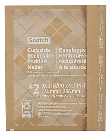 Scotch™ Padded Mailers, Size 2, 10-1/2" x 9", Kraft, Pack Of 50 Mailers