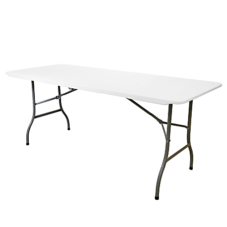 Elama Plastic Folding Outdoor Furniture Table, 29-1/2"H x 29-1/2"W x 70-13/16"D, White/Gray